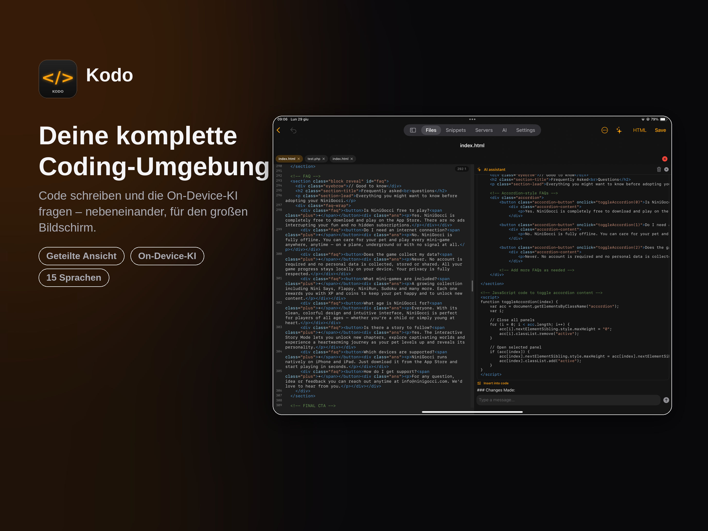 Kodo code editor with on-device AI