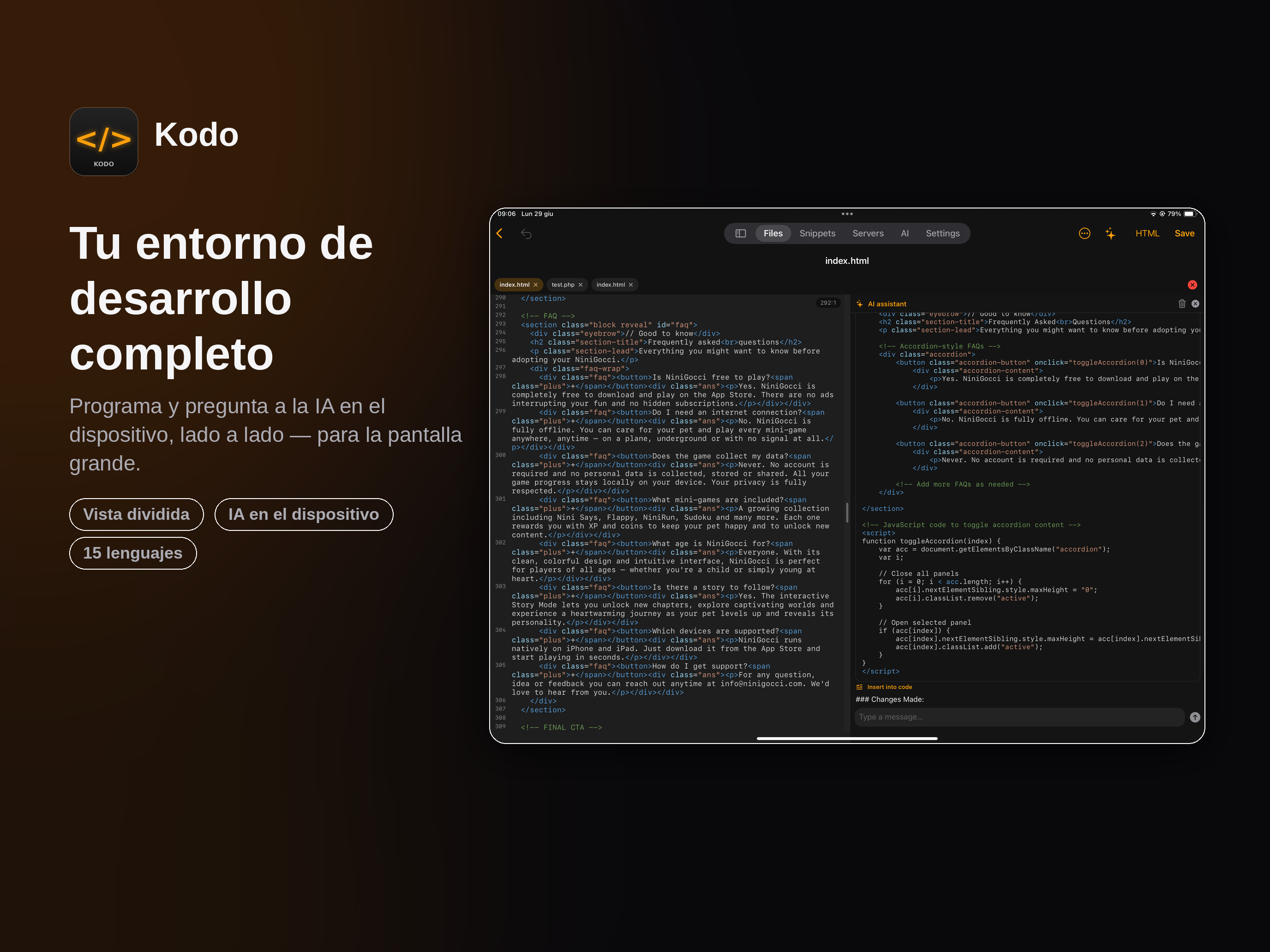 Kodo code editor with on-device AI