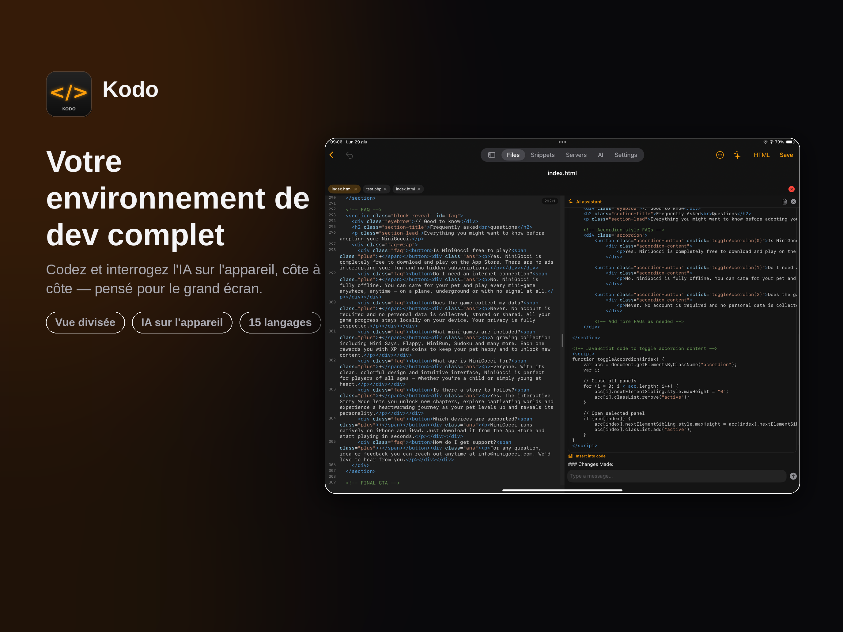 Kodo code editor with on-device AI