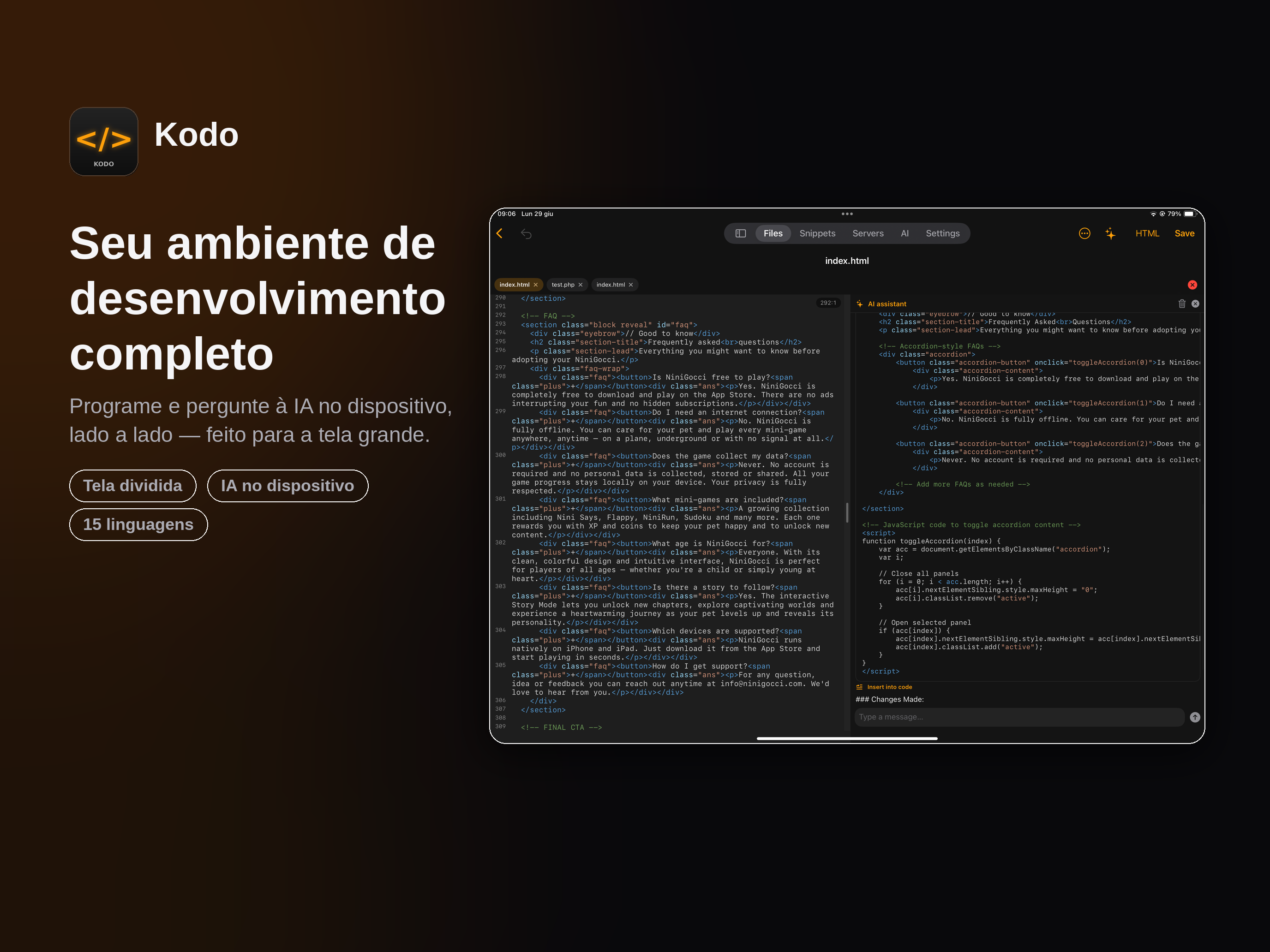Kodo code editor with on-device AI
